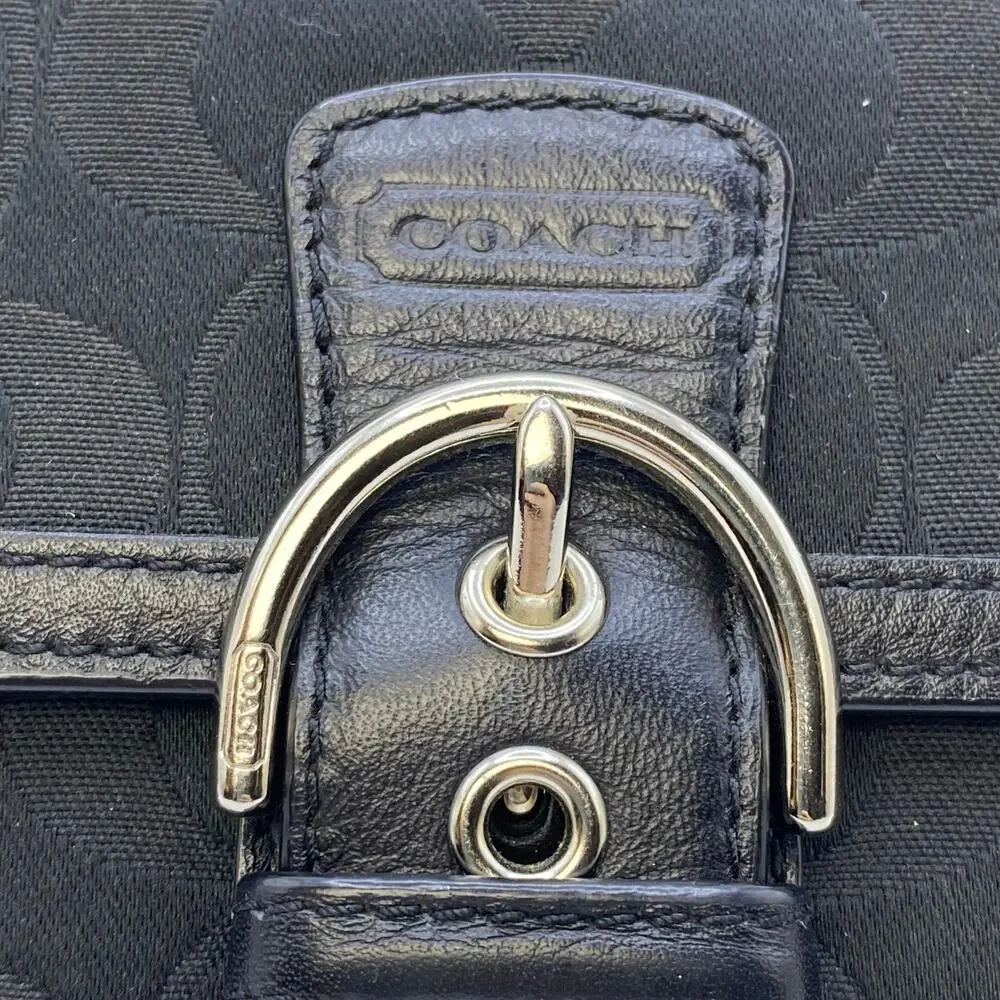Y2K‎ Coach Soho Buckle Front Black Signature Canvas Wallet Trifold Authentic
